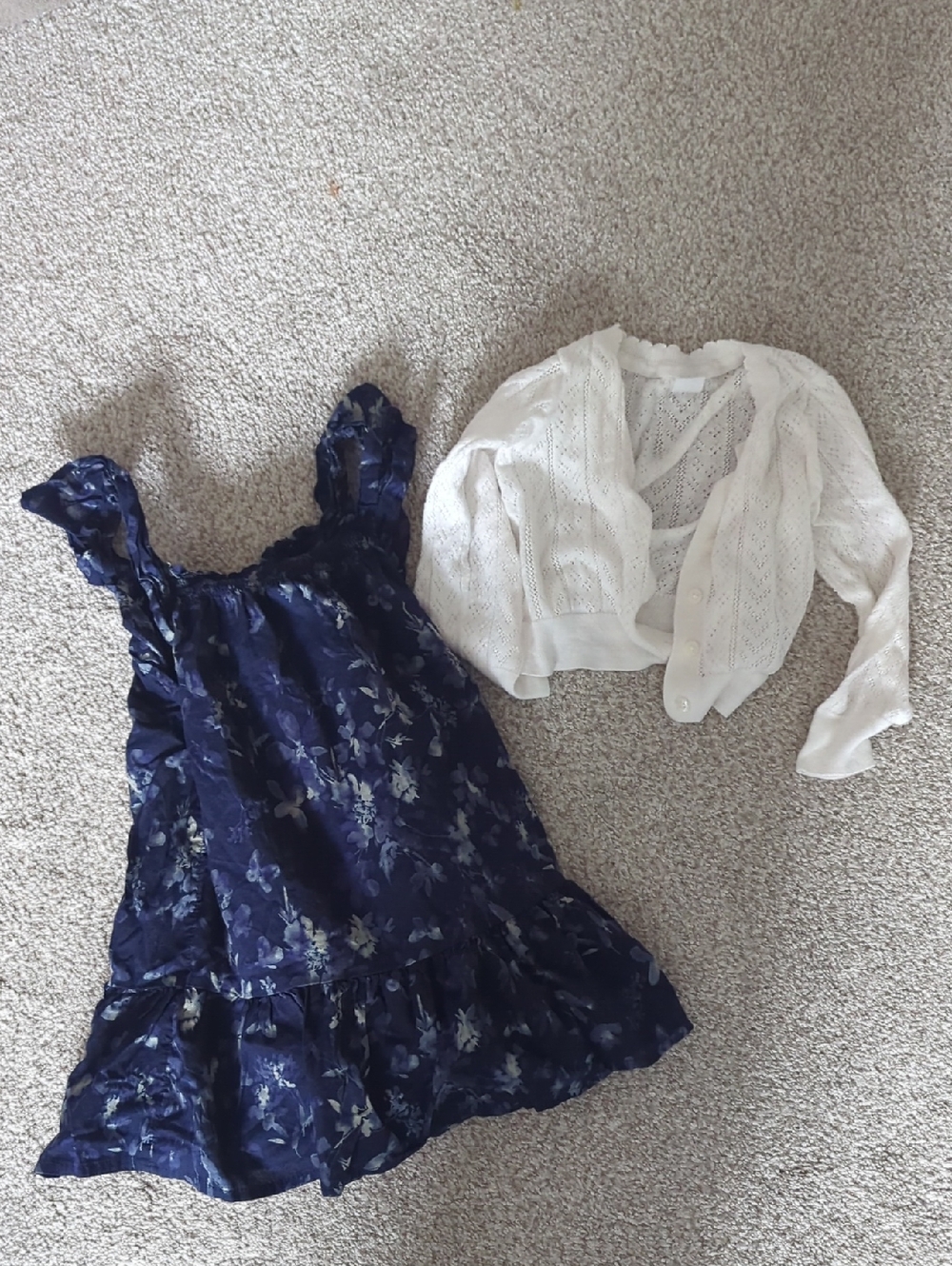 GAP Navy Blue Floral Dress with White Cardigan